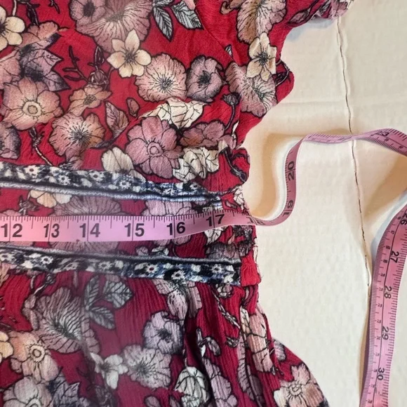 Knox Rose Red Floral Boho Midi Dress Size L | V-Neck Tiered Cottagecore - Picture 10 of 13